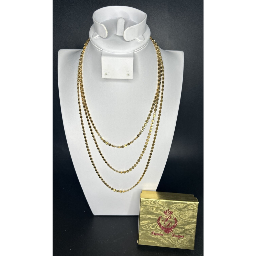 Premier Designs Jewelry Gold Tone Disc‎ Coin Chain Necklace 60in SKU PD91